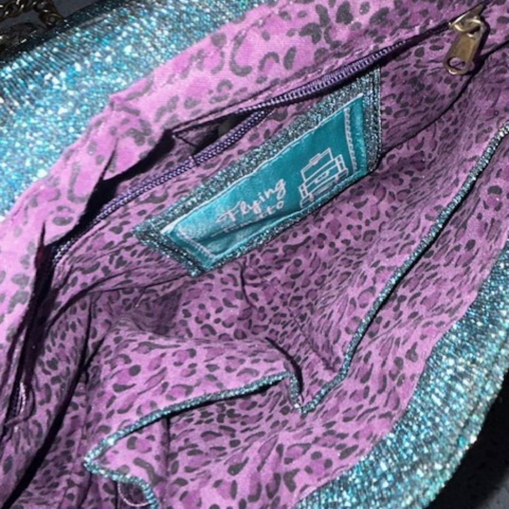 FLYING TOMATO ANTHROPOLOGIE Teal Shiny Sparkly Shoulder Bag Purse Cute! - Picture 4 of 8